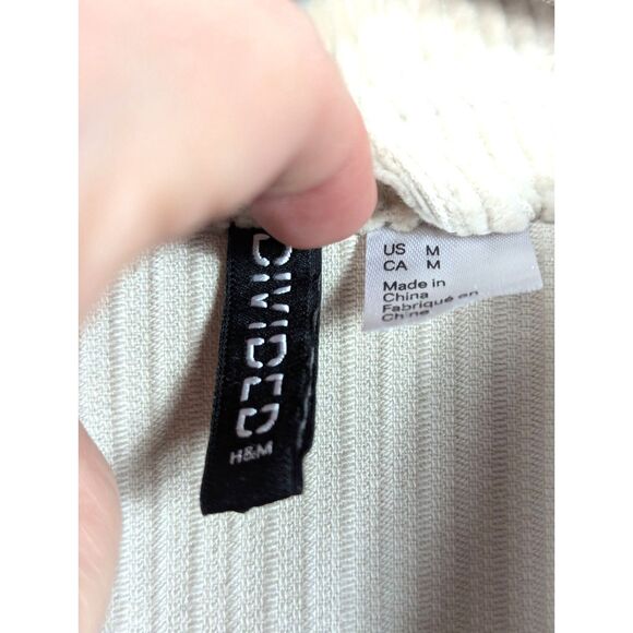 H&M Cream Corduroy Shacket Chore Coat Pockets Country Utility Western Medium - Picture 3 of 4